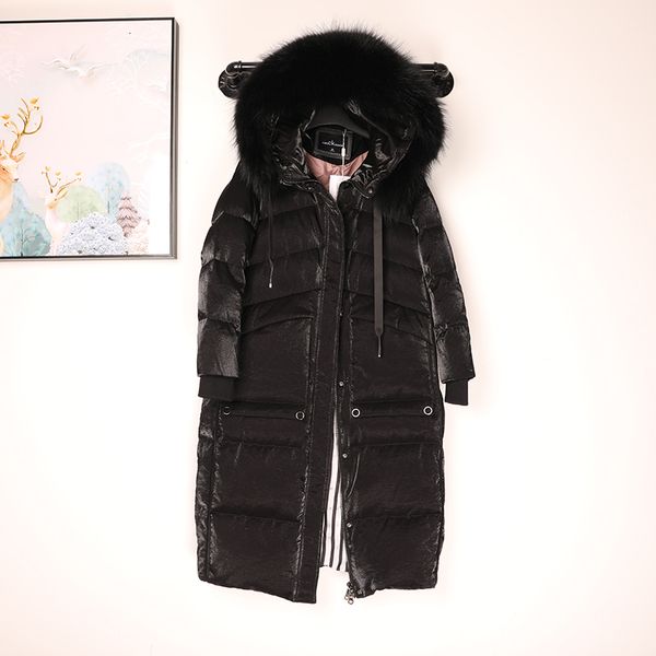 

2021 new winter fox fur coat detachable noble fashion long down women's jacket keep warm asdz, Black
