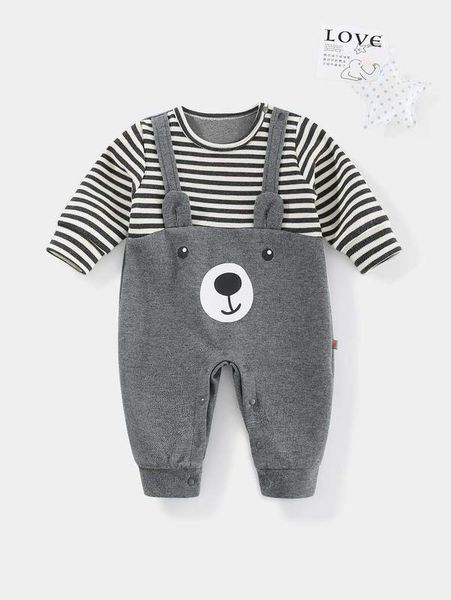 

peninsula baby cartoon and striped print ear detail jumpsuit she, Blue