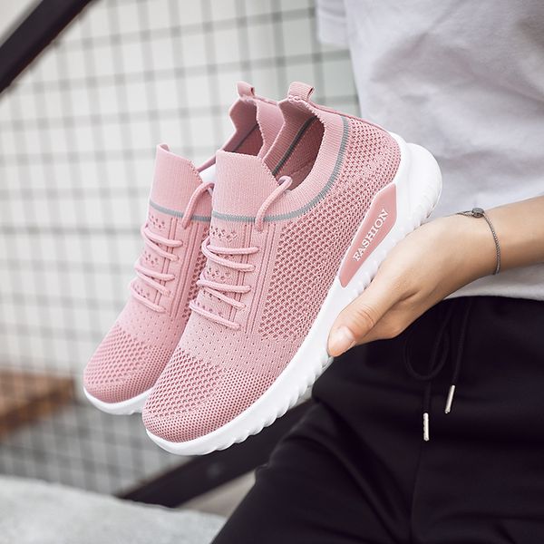 

moipheng flats women sneakers shoes spring sock sneakers women summer lace up flats women plus size walking tenis feminino lj200812, Black