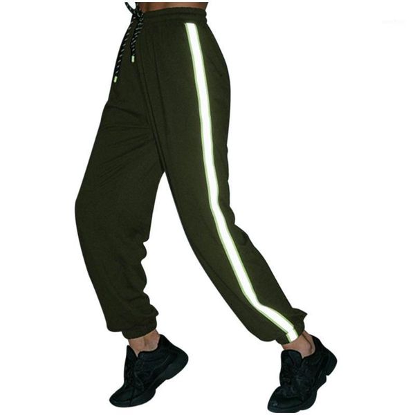 

women's track yoga trousers loose drawstring luminous running jogging night glowing trousers casual outdoor workout sports pants1, Black