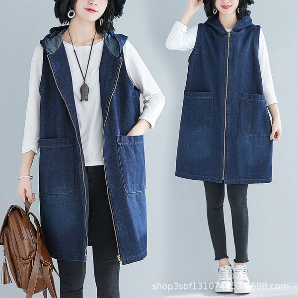 

denim women's autumn 2019 new korean version of large vest vest waistcoat waistcoatmedium length loose sleeveless waistcoat jacket with, White;black