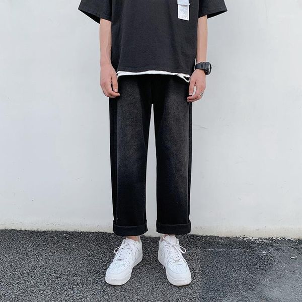 

japanese style wide-leg jeans men's loose trend korean version of all-match 9-point pants student tide brand straight pants1, Blue