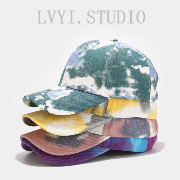 

quality cotton tie-dyed denim baseball cap men and women trend peaked cap summer outdoors leisure time sun hat, Black;white