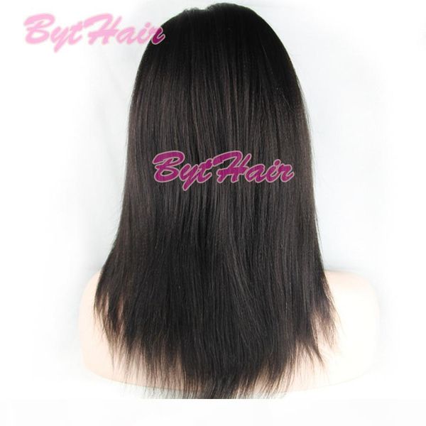 

bythair new arrival glueless full lace wigs virgin brazilian human hair lace front wigs yaki straight natural hairline with baby hairs free, Black;brown