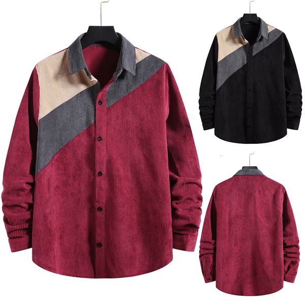 

2021 new autumn/winter warm quality corduroy long sleeved button collar smart casual shirts for men comfortable olsl, White;black