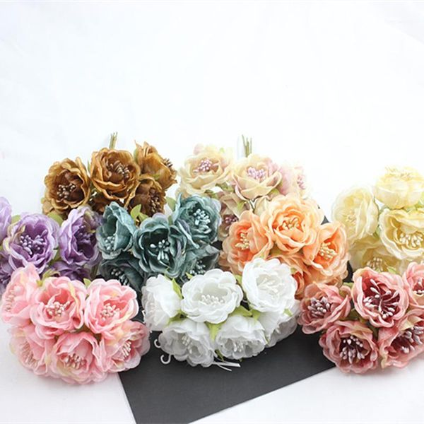 

6pcs fake silk silk flower simulation rose flower rose bouquet handmade wedding gift box diy decorative bouquet1