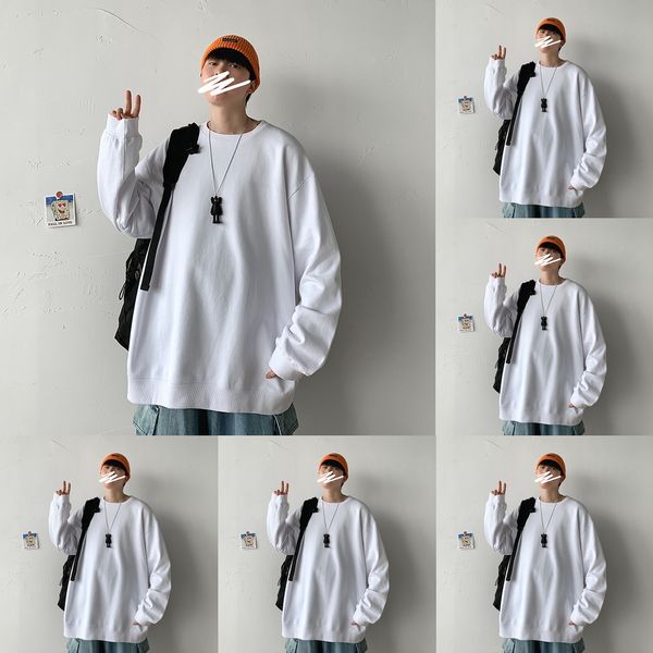 

мужская новая осень 2020 чистого цвета терри wool кольца хлопок пуловеры рыхлой шеи pullovercotton top мужской пуловер свитер тенденция vcxw, Black