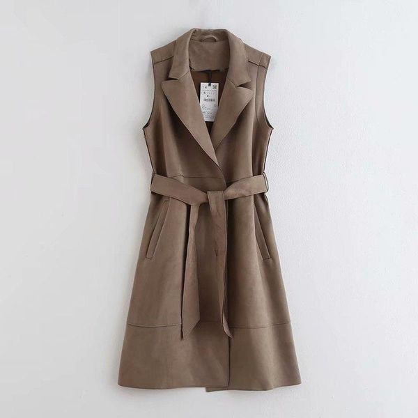 

women's jackets fh944-70 euro-american wind 19 suede belt vest, Black;brown