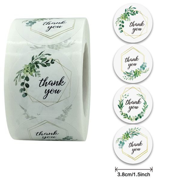 

1.5inch 500pcs flower print thank you adhesive stickers wedding gift bag envelope handmade stationery party decor label