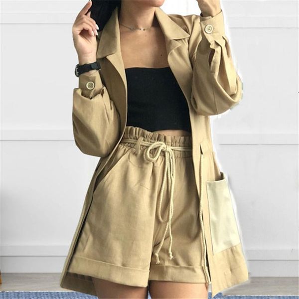 

mvgirlru summer women shorts set casual female sets women long blazer + short pant two piece suit1, White