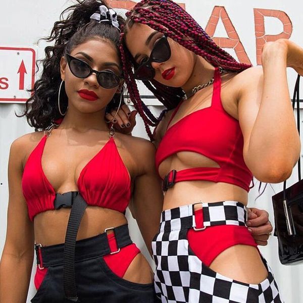 

women solid crop red black summer fashion tank bustier bra vest crop halter neck front buckle camis, White