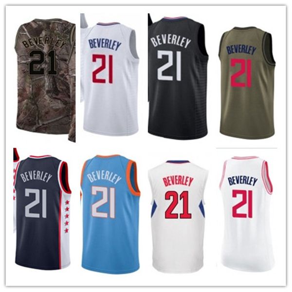 

custom 2020 clipper style jerseys black white green grey army green 21 patrick beverley basketball jersey, Black;red