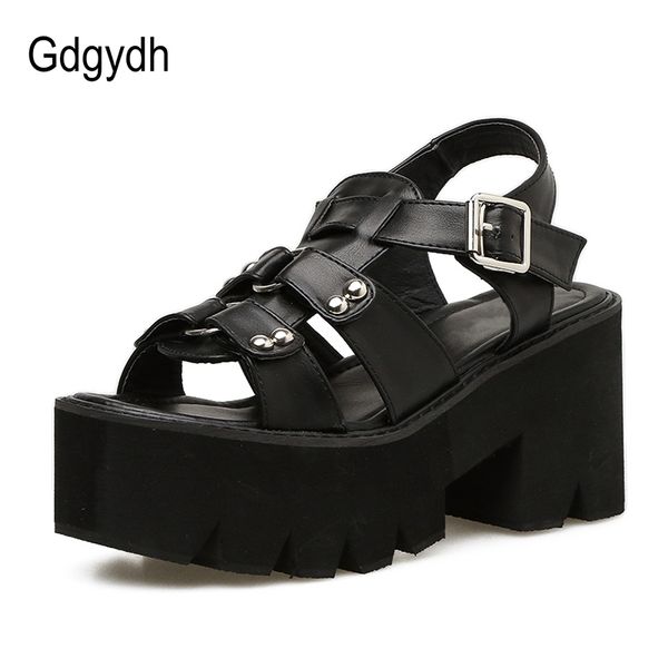 

gdgydh chunky sandals woman platform punk new summer open toe shoes female block heel fashion rivet discount y200405, Black