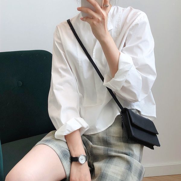 

2021 new boyfriend style women white oversized sleeve womens and blouses cotton shirt blusas roupa feminina heu1