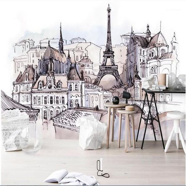 

diantu european hand-painted foreign tourism fashion stickers tower watercolor mural papier peint decoration wallpaper behang1