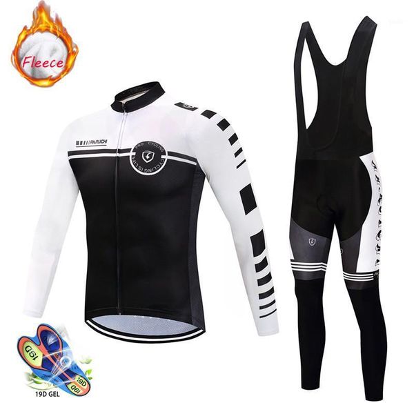 

men cycling wear suit 2020 winter thermal fleece cycling clothes men jersey suit outdoor bike mtb clothing bib pants set1, Black;blue
