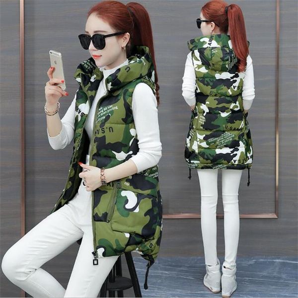 

women's vests 2021 winter vest women casual autumn sleeveless waistcoat hooded long warm cotton padded jacket, Black;white