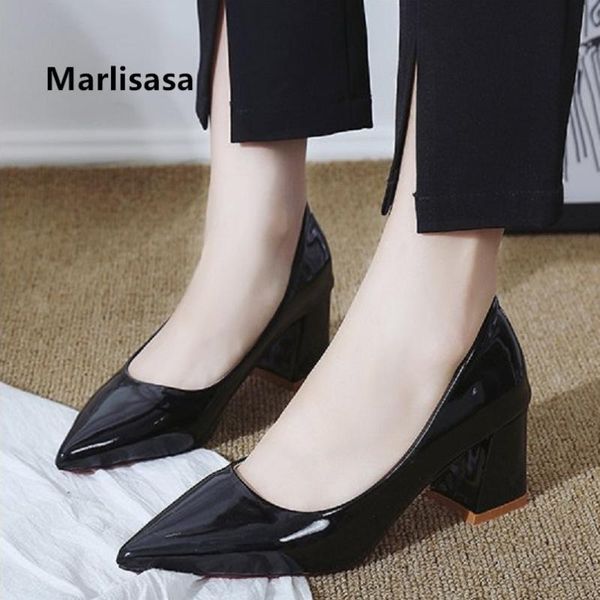 

marlisasa women classic pu leather high heel pumps lady fashion black square heel shoes femmes hauts talons f5334
