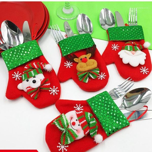

christmas decorations tableware cover xmas decor snowman kitchen holder pocket dinner cutlery bag decoration gift bags 2021 q31