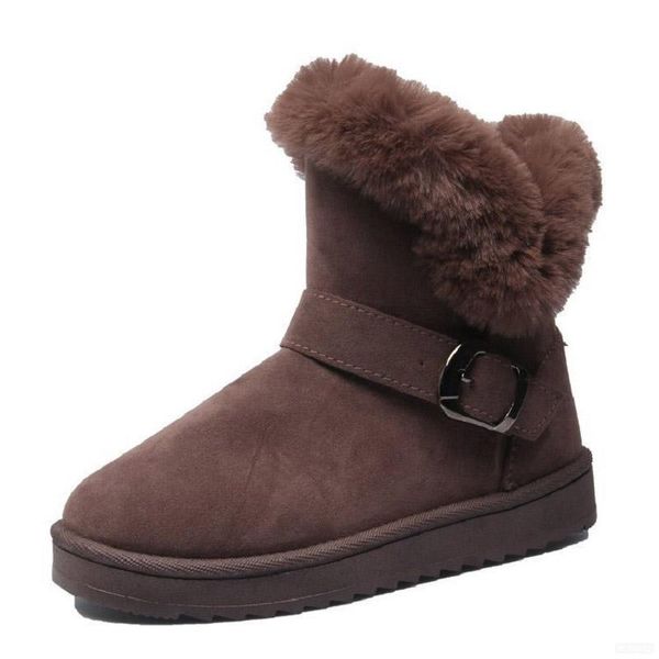 

women snow boots warm short plush winter ankle boot plus size platform ladies suede buckle shoes female comfort drop shipping, Black