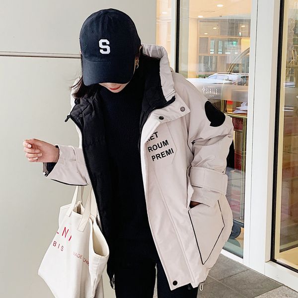 

bhdd 2019 winter tooling women's loose coat bf hat thickened down cotton-padded jacket plus size parkas, Black
