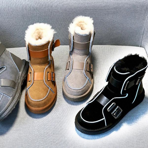 

winter 2020 new snow boots women plush cotton warm cotton shoes antiskid leather real wool frosted leather snow #so0r, Black
