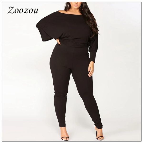 

women's jumpsuits & rompers plus size off shoulder women spring autumn long sleeve lace up casual elagant skinny slim jumpsuit lady cus, Black;white