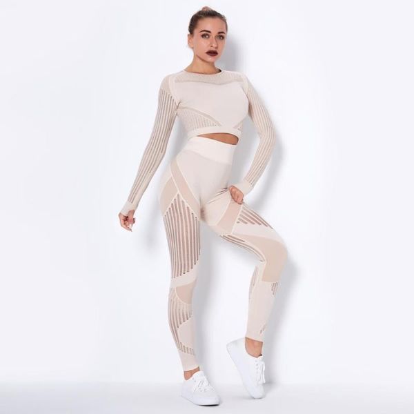 

yoga outfits seamless winter gym sportswear high waist fitness & set workout sets women 2 piece legging pants nylon spandex, White;red