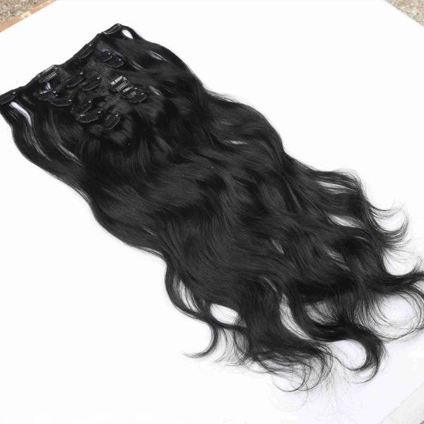 

body wave clip ins hair extension 7 pcs set natural color clip ins human remy hair clip in human hair extension full head, Black;brown