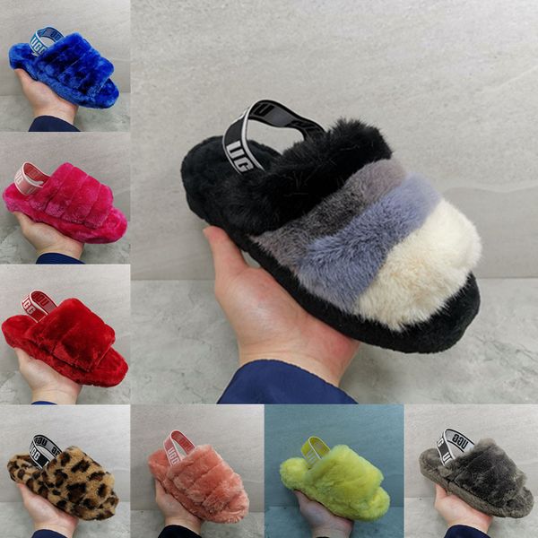 

2020 ug-fashion trend single velvet sandals design switch casual slippers classic interlock fur slides women shoes, White