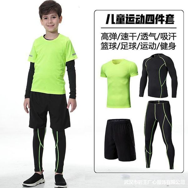 

fitness men's children's suit tights running training quick drying clothes 4-piece basketball football bottoming shirt, Gray