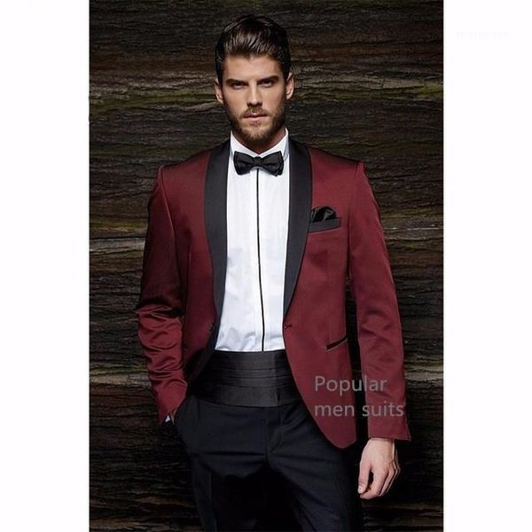 

custom made groomsmen shawl lapel slim fit groom tuxedos wine red men suits 2018 wedding man 2-piece (jacket+pants+tie)1, White;black