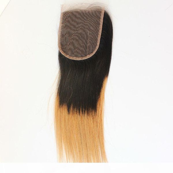

ombre color #1b 27 4x4" human hair closure brazilian straight part closure brazilian human hair ombre hair lace closure, Black;brown