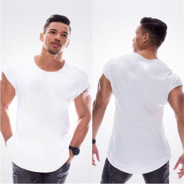 

new gyms tank men summer bodybuilding and fitness clothing mens circular hem cotton muscle sleeveless shirt1, White;black