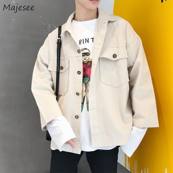 

men jackets ins retro chic solid simple clothes male safari all-match streetwear man loose outwear new handsome pockets clothing, Black;brown