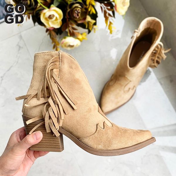 

gogd] new autumn winter women boots solid lace-up european ladies shoes pu fashion tassel high heels boots 36-41, Black