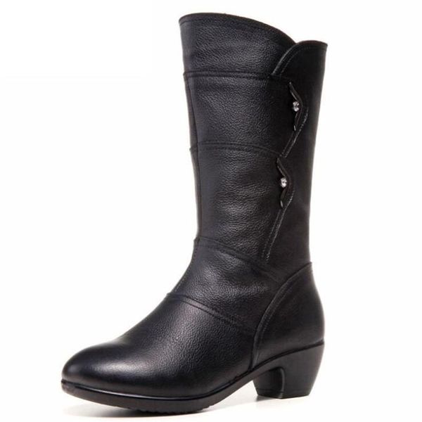 

2020 зима нового толстой середины трубки женских сапог каблук плюс бархат тепло большого размером женщины сапог мода случайного женской обув, Black