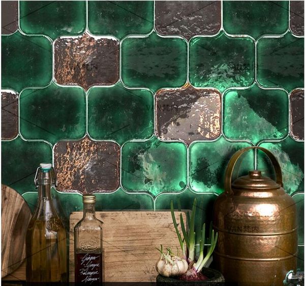 Escuro verde retro feito à mão tijolo telhas restaurante bar cozinha banheiro banheiro telha