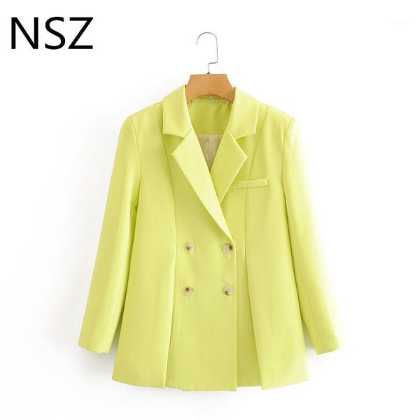 

nsz women double breast blazer solid elegant office ladies work chic jacket business suit coat formal outwear femmes veste1, White;black