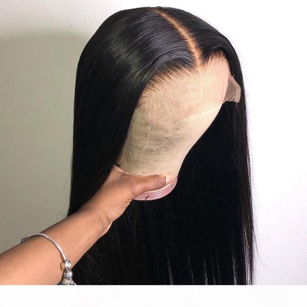 

150% straight lace front human hair wigs for women pluck natural black remy brazilian 13x4 middleratio bleached knots slove hair, Black;brown