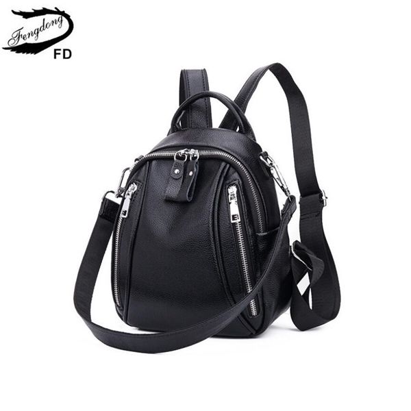 

fengdong женщина мини подлинного анти кражи черный небольшие кожаный мешок женщина путешествие рюкзак девушка backbag c1008