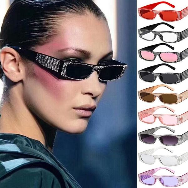 

sunglasses vintage small rectangle quay women 2021 red yellow purple tiny rhinestone bling glasses oculos retro, White;black