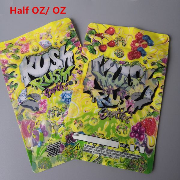 

3.5g 7g kush rush exotics bags resealable zipper seal for freshness childproof flowers packing 14g 28g mylar