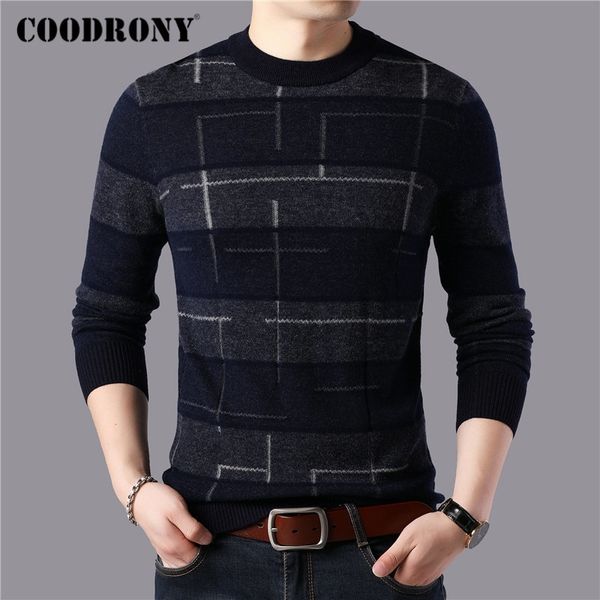 

coodrony brand 100% merino wool sweater men fashion plaid pull homme winter thick warm sweaters soft cashmere pullover men 93046 201022, White;black