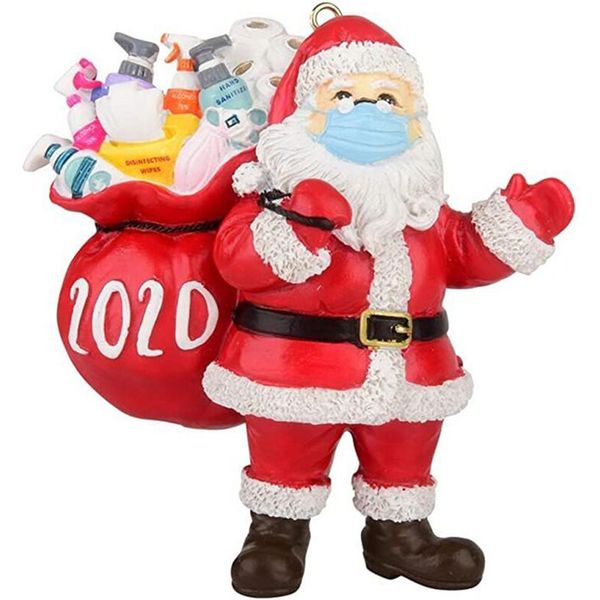 

2020 survivor resin pendant christmas decoration santa claus with mask ornament new year decoration keychain creative gift