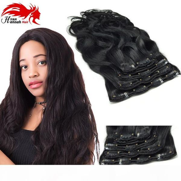 

hannah brazilian virgin hair clip in human hair extensions 8pcs body wave clip in hair extensions 100g remy clip in extensions, Black;brown