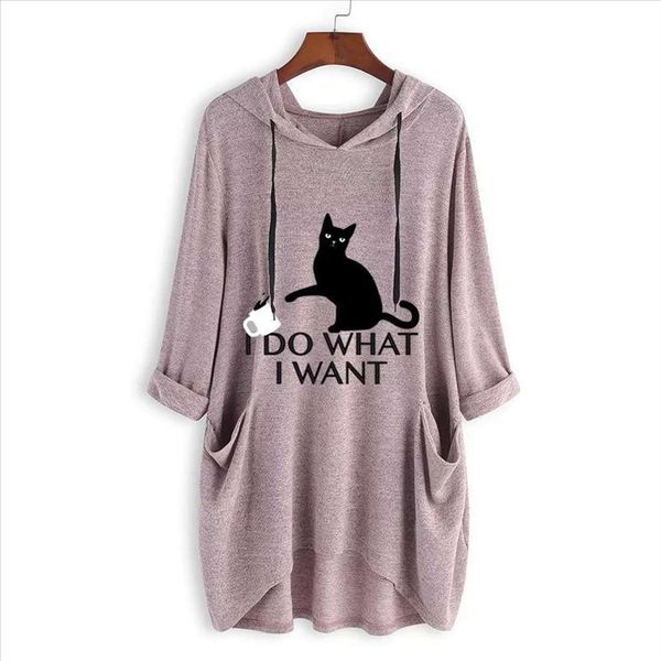 

women blouse casual print cat ear hooded long sleeves pocket irregular women and blouse ladies shirt plus size 5xl femme, White