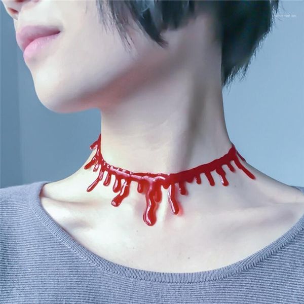 

gothic style red blood drip necklace fancy dress fun joke choker for women men horror party jewelry1, Golden;silver