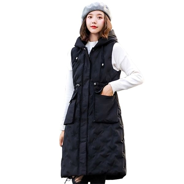 

autumn winter vest women cotton-padded warm thicken long woman vest female hooded parka jacket waistcoat plus size 201214, Black;white