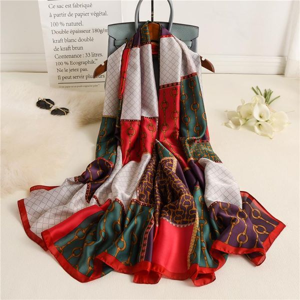 

роскошные цепи шелковый шарф женщины платок плед пашмины foulard леди бич шарфов bufanda солнцезащитный путешествия wrap cover up wmthyo bde, Blue;gray
